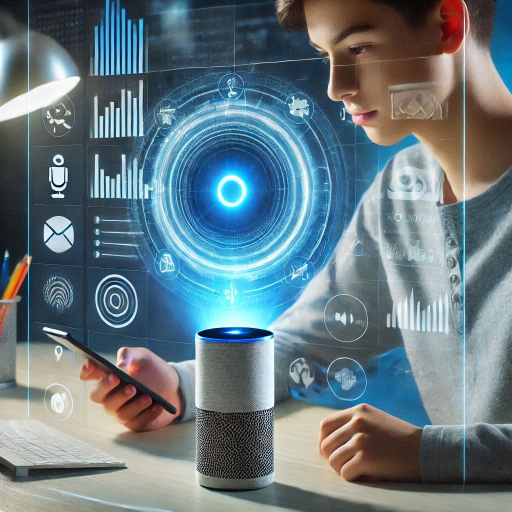 Imagen de una persona usando un asistente virtual para busqueda por voz